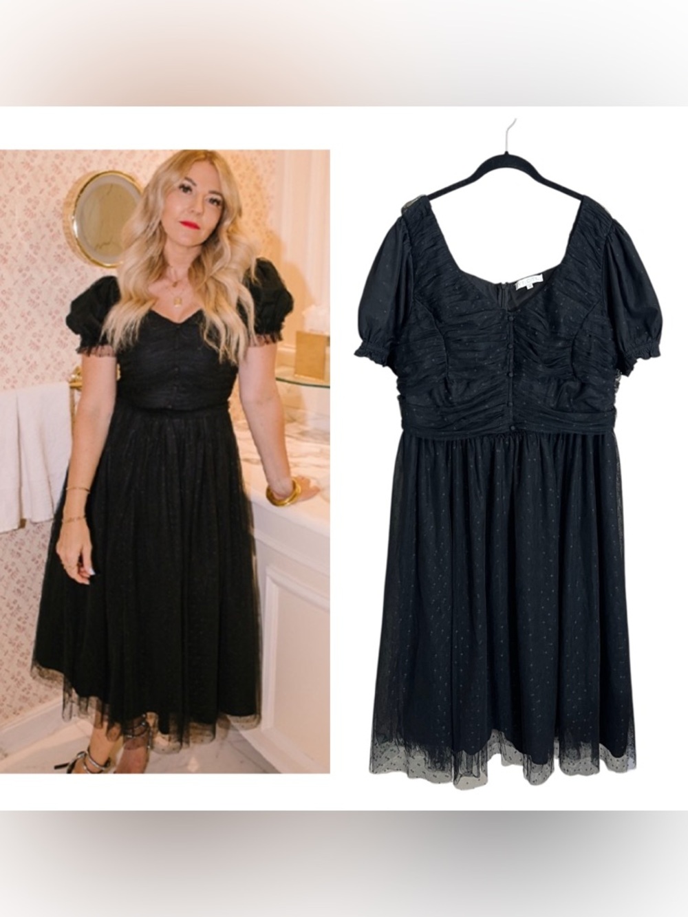 Ivy City Co. Gala black tulle puff sleeve dress cocktail party balletcore 3x